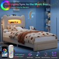 thumbnail image 4 of QinaQin Base de cama infantil matrimonial con luces LED, cabecera con almacenamiento y cajón, estación de carga USB y Type-C, diseño bajo, silencioso y resistente para niñas y niños, 4 of 6