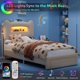 thumbnail image 4 of QinaQin Base de cama infantil matrimonial con luces LED, cabecera con almacenamiento y cajón, estación de carga USB y Type-C, diseño bajo, silencioso y resistente para niñas y niños, 4 of 6