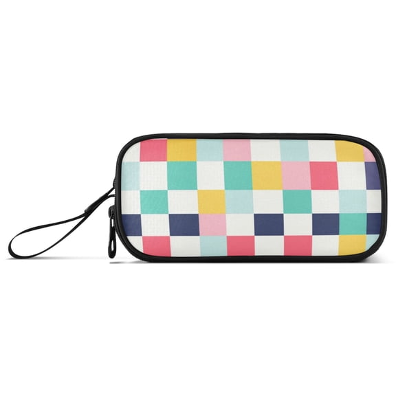 Colorful Plaids Checkerboard Pencil Case Stationary Holder Pen Bag Pencil Pouch Tool Organizer 3 Compartments