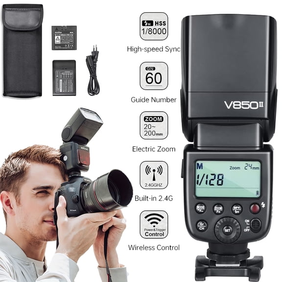 Godox V850II GN60 2.4G 1/8000s High-Speed Sync Camera Flash with 2000mAh Li-ion Battery，1.5s Recycle time Compatible for Canon,Nikon,Pentax,Olympus,Fuji, etc. for Wedding Portrait Studio Photography