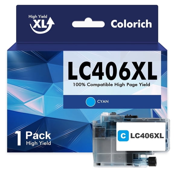 LC406 XL LC406 Ink Cartridge for Brother Printer 406XL 1-Pack High Yield for MFC-J4335DW MFC-J5855DW MFC-J6555DW MFC-J4535DW MFC-J6955DW MFC-J4345DW MFC-J5955DW (1 Cyan)