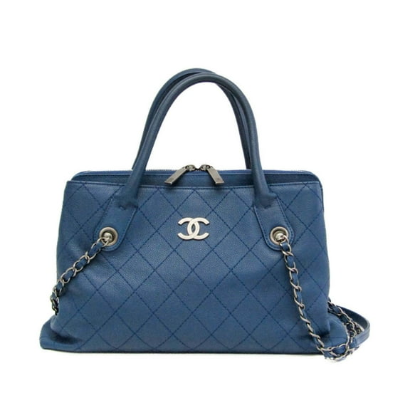 Pre-Owned Chanel Wild Stitch Women's Grained Calfskin Handbag,Shoulder Bag Navy (Good)
