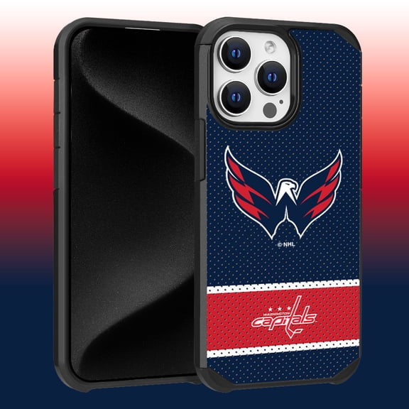 Apple iPhone 15 Pro Max (6.7) - NHL Licensed Washington Capitals Team Logo on Jersey Textured Dual Layer Case