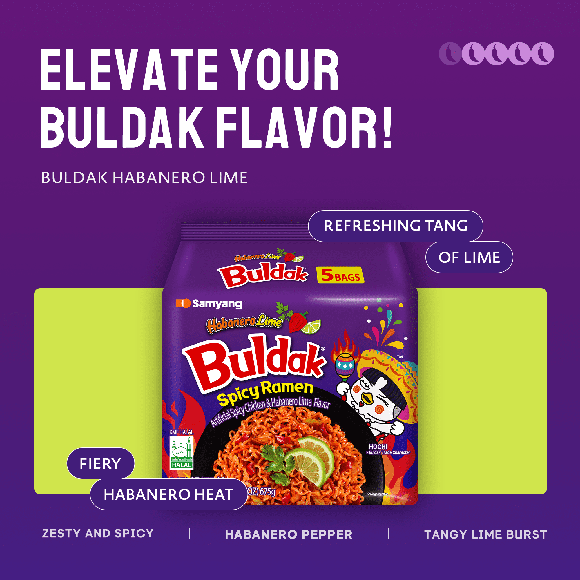 (8 pack) SAMYANG BULDAK HABANERO LIME RAMEN 5-pack
