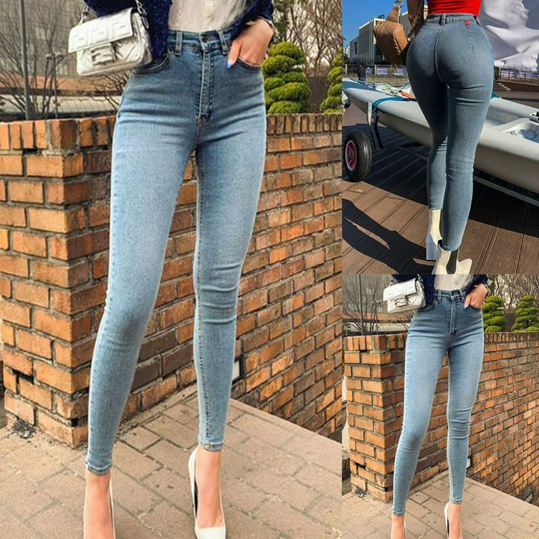 Women's Ultra Skinny High Waisted Jeans Stretch Slim Fitted Blue Denim  Pants Classic Jeans Leggings Pencil Pants Trouser