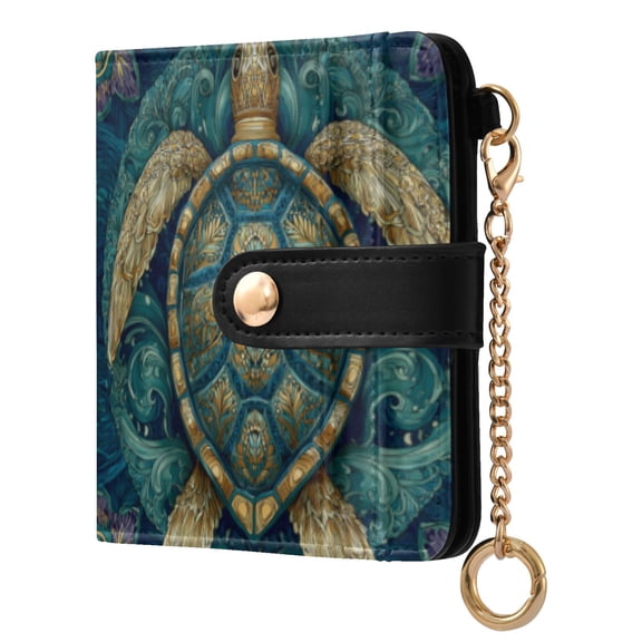 Qxltty Green Mandala Turtle Ladies Wallet Rfid Slim Thin Compact Credit Card Women Wallet Zipper Coin Pocket and ID Window for Female Gifts