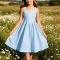 thumbnail image 6 of Jinhomg Girls Summer Striped Sundress 2026 Sleeveless Tank Dresses Flowy PLeated A Line Swing Sundress Casual Home Party Beach 5-15 Years Blue, 6 of 10