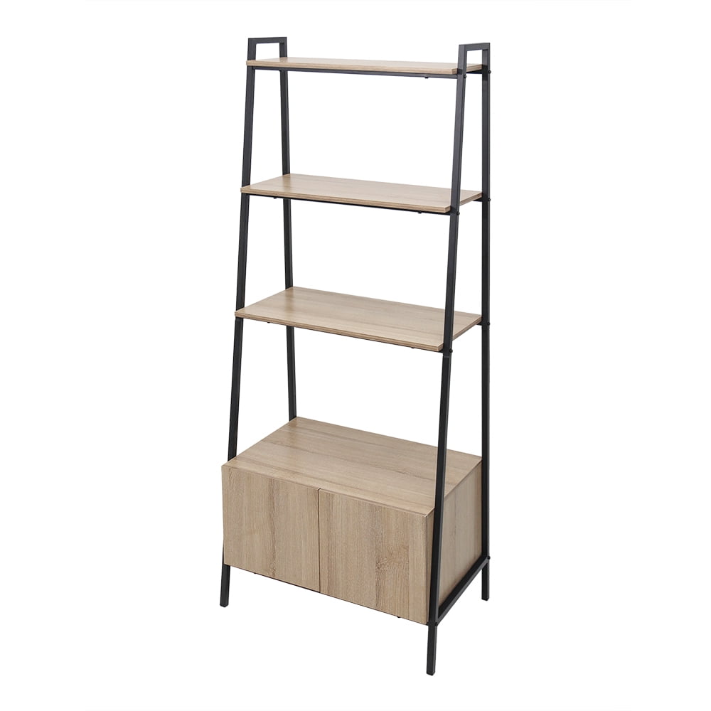 Abble 4 Tier Bookcase with Cabinet, Black/Brown