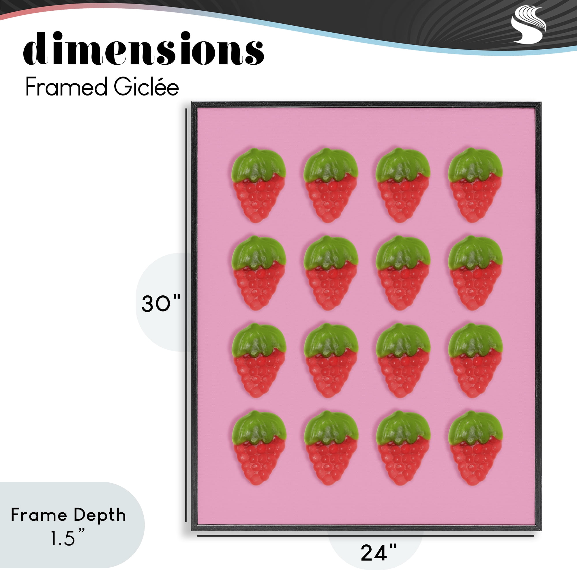 Stupell Industries Gummy Strawberry Candy Pattern Black Framed Giclee Art, design by LISH Creative