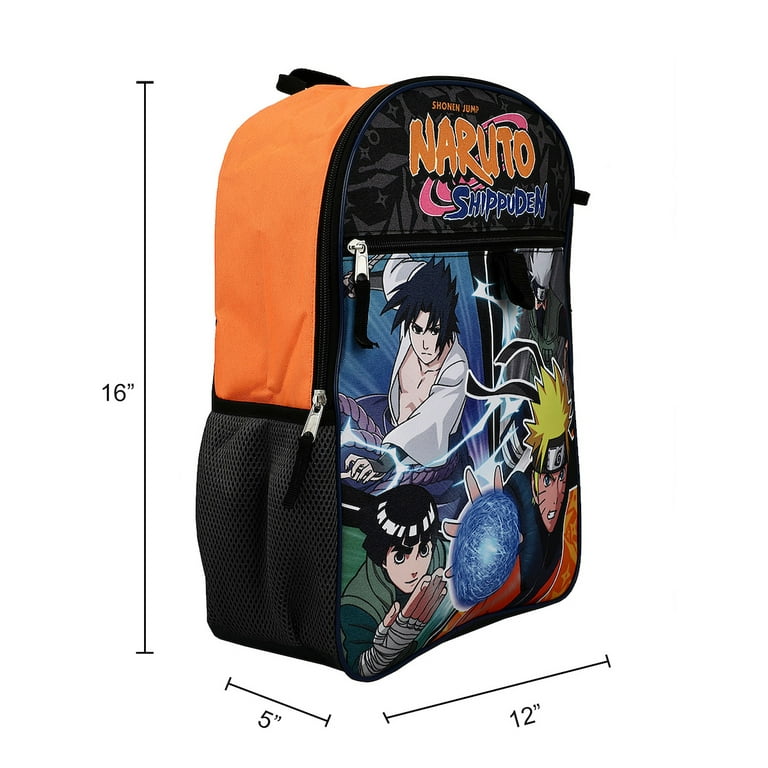 Naruto Anime Character Print Orange And Black 5-piece Backpack Set