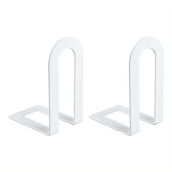 2-Pack Iron Bookends – L-Shaped Heavy Duty Book Holder with Geometric Arch Design, Non-Slip Desk Organizer for Textbooks, Vinyl Records, Magazines-White