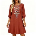 thumbnail image 2 of Casual Dresses for Women Sawvnm Women's Boho Embroidered Tunic Dress V Neck 3/4 Sleeve Casual Loose Mini Dress For Summer Beach, 2 of 6
