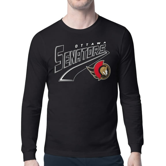 Men's Starter Black Ottawa Senators Modern Tailsweep Long Sleeve T-Shirt