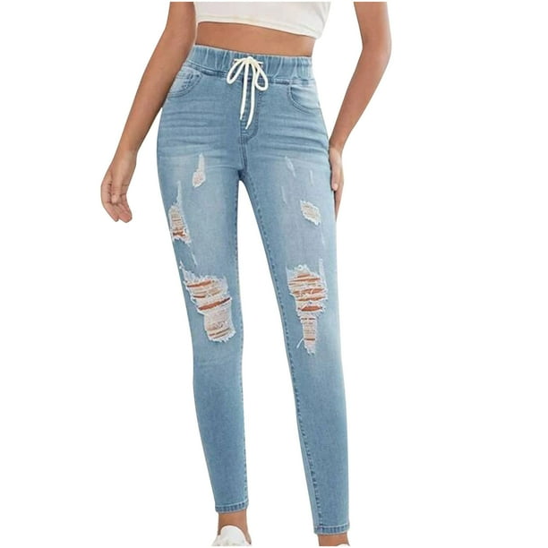 Pantalones Vaqueros de Bolsillo Con Cremallera Y Vendaje Con Agujeros Para Mujer, Pantalones Vaqueros Informales Acampanados de Pierna Ancha Odeerbi ODB-6