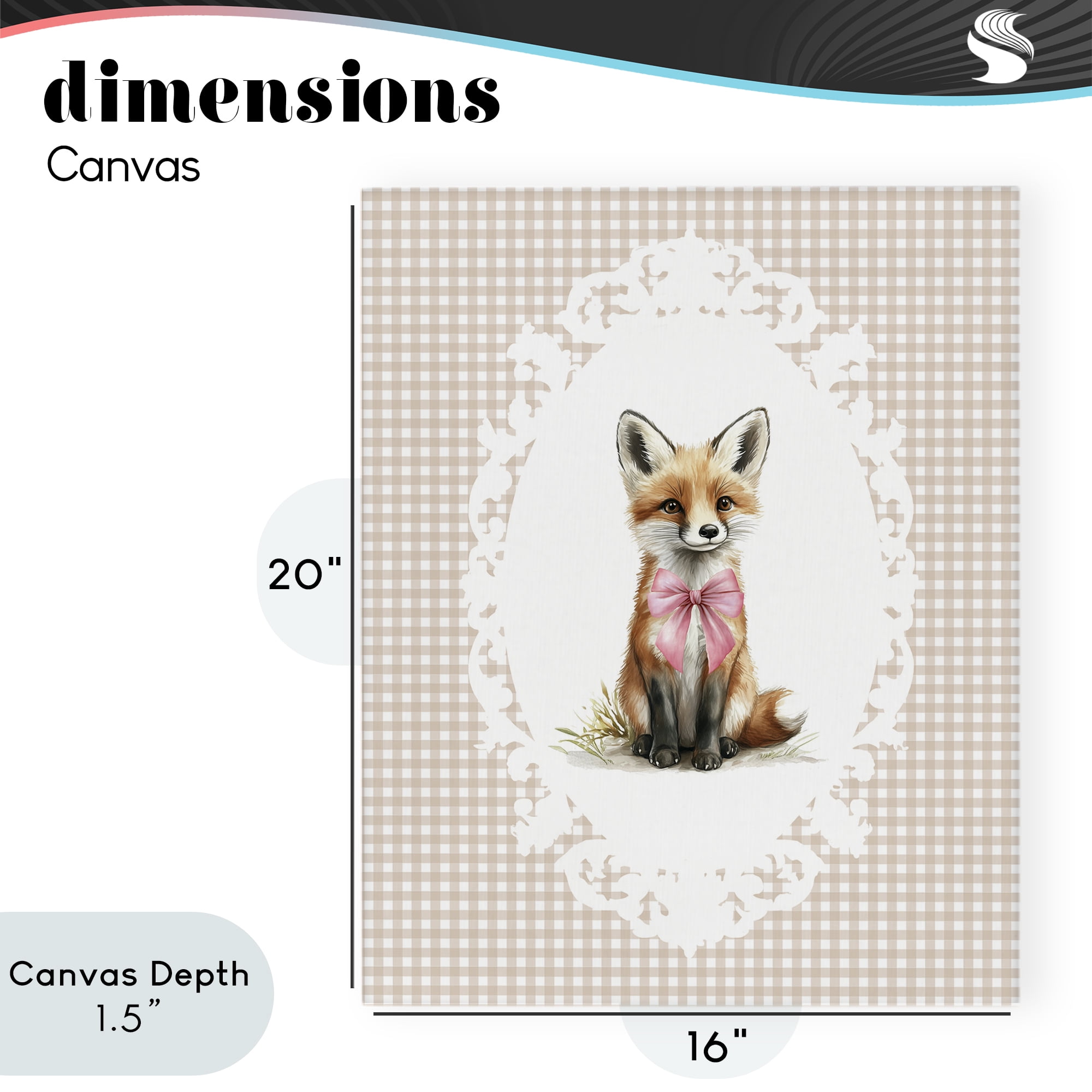 Stupell Industries Vintage Bow Fox on Gingham Canvas Wall Art, design by Christine Simpson Art