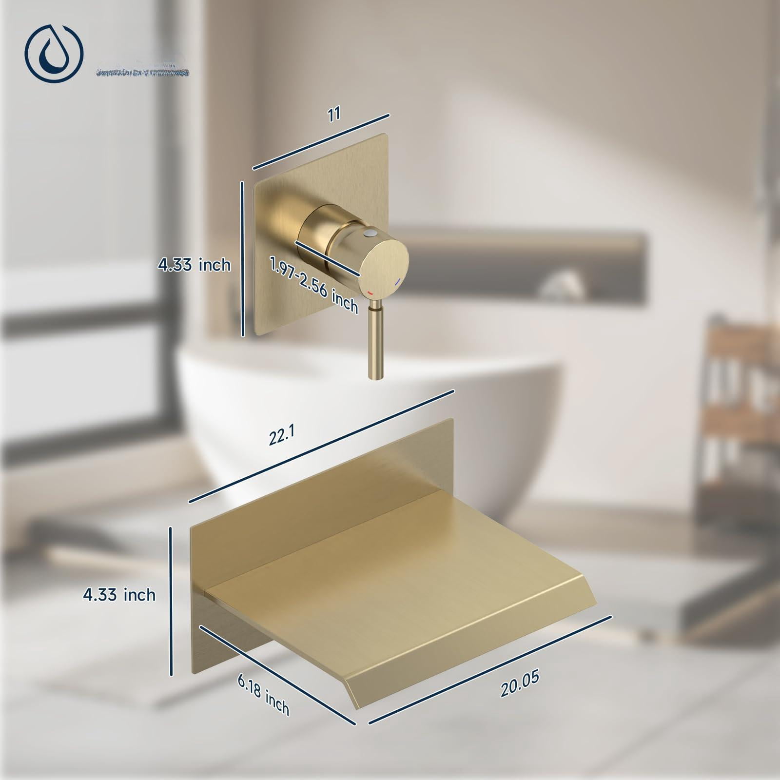 Wall Mount Bathtub Faucet Brushed Gold Single Handle Modern