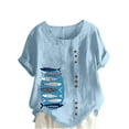 thumbnail image 2 of LEBONYARD Womens Summer Tops with Sleeves,Summer Shirts for Women spring,Women Casual Cotton and Linen Top Ocean Fish Printed Short Sleeve Button Tunic T-shirt Blouse Tops Blue L, 2 of 4