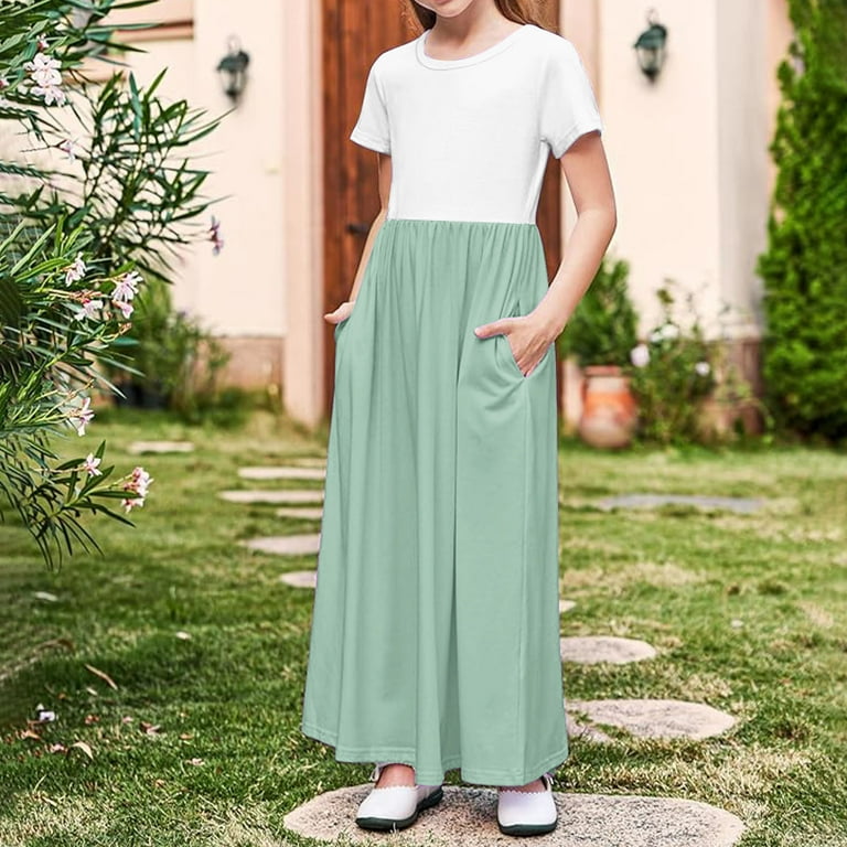 Mevxay 2025 Color Block Maxi Dress for Girls Pleated Short Sleeve Casual Summer Long Dresses with Pockets for 6-15 Years Green - Walmart.com Mevxay 2025 Color Block Maxi Dress for Girls Pleated Short Sleeve Casual Summer Long Dresses with Pockets for 6-15 Years Green - Walmart.com