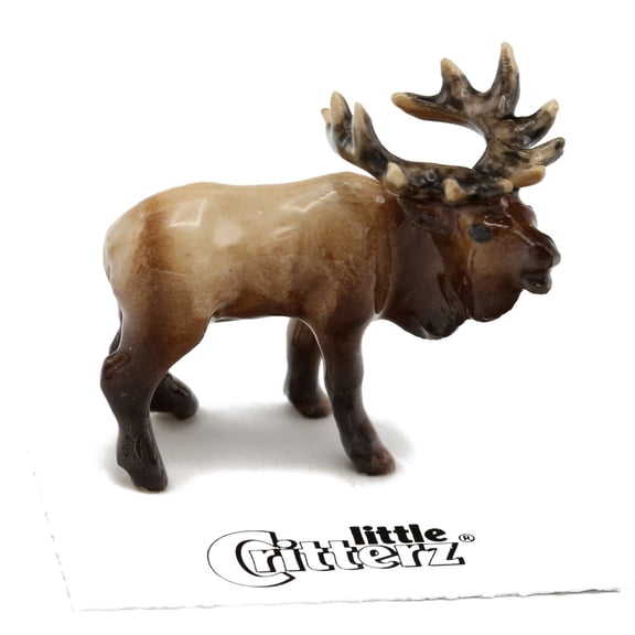 Little Critterz Elk Bugling "Wapiti" Hand-painted - Home Decor Animal Decorative Figurine Birthday Gift - Miniature Porcelain Figurine
