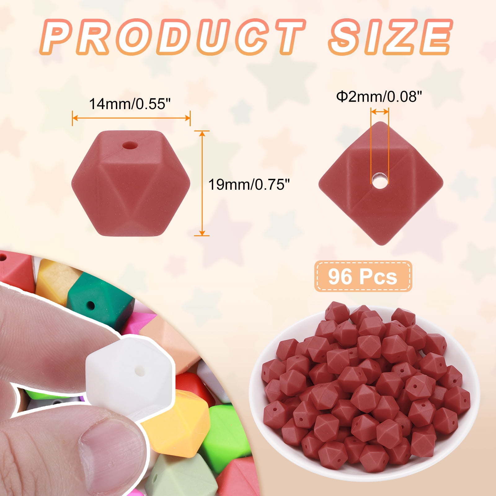 96Pcs Silicone Beads 14mm Hexagon Rubber Focal Beads Bulk for Pens Keychain Bracelet Necklace DIY Crafts Making, Earthy Brown