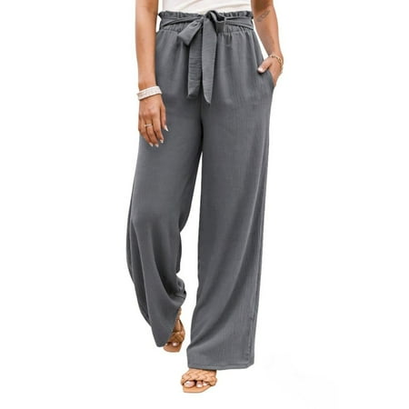 

Dadaria Linen Pants for Women Plus Size Solid Color Linen Sashes Straight Long Pants Trousers Gray XXL Female
