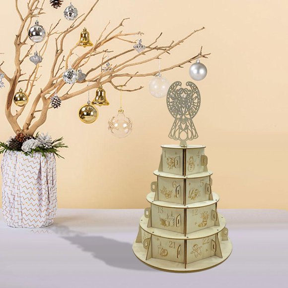 Calendario de Adviento de 24 días, decoración navideña para primera , construcción de , bonita decoración navideña con forma de tarta Ángel Salvador Calendario de adviento