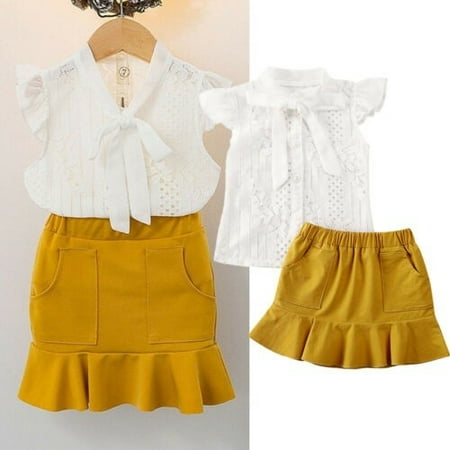 

2Pcs Toddler Kids Baby Girl T-shirt Tops+Skirt Dress Outfit Clothes
