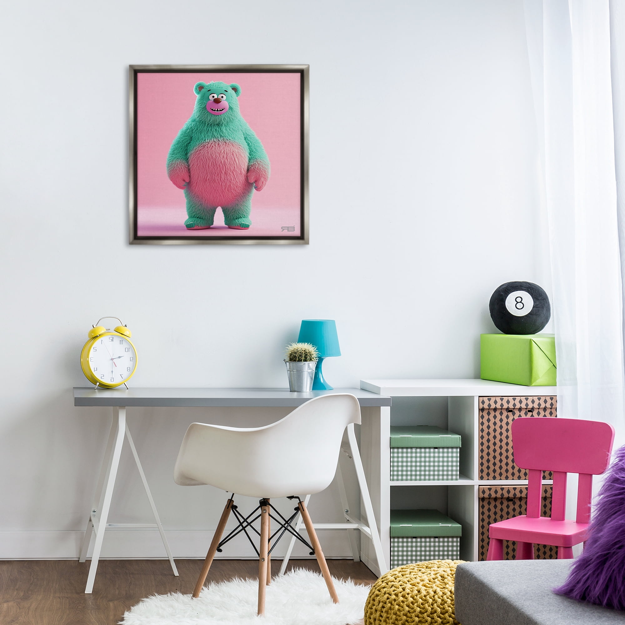 Stupell Industries Smiling Green Bear Animals Painting Gray Floater Framed Canvas Art Print Wall Art, 25 x 25