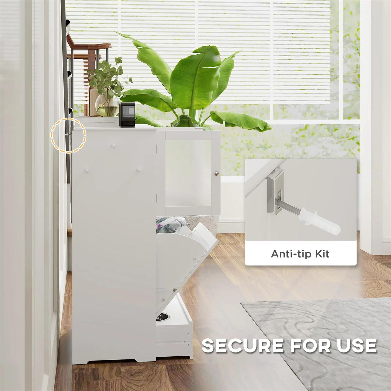 Pefilos 39" Modern Pet Feeding Station Furniture with 2 Storage Cabinets, 2 Elevated Dog Bowls, Side Hooks, Anti-tip Kit, Pet Food Storage Cabinet, Pet Toy Storage Organizer, White