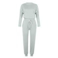 thumbnail image 3 of Women's Long Sleeve Outfit Set - Color Block Patchwork Top & Wide Leg Pants - Casual Linen Blend, Elastic Waist, Multiple Sizes, 3 of 4