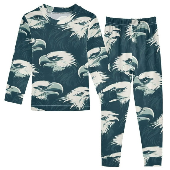 joogoo Eagles Pattern 2 Piece Long Sleeve Tee and Pants Cotton Pajama Set 5Y