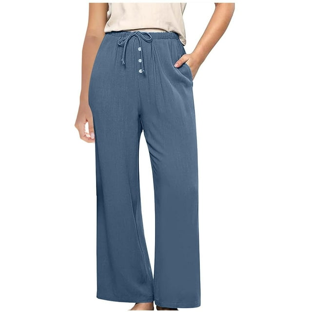 FNFYFH Clearance Ladies Casual Long Linen Trousers Loose Fit Solid Color Summer