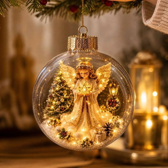 Fwttom 4" Christmas Ball Clear Light-up Hanging Christmas Tree Decorations Merry Christmas Story Scene Ornaments for Xmas Tree & Holiday Gifts
