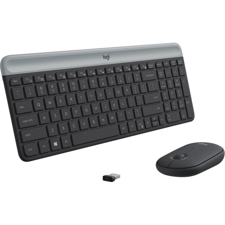 logitech mk470 slim wireless keyboard and mouse combo - modern compact layout, ultra quiet, 2.4 ghz usb receiver, plug n' play connectivity, compatible with windows, graphite