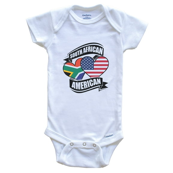 South African American Hearts USA South Africa Flags Baby Bodysuit, 0-3 Months White