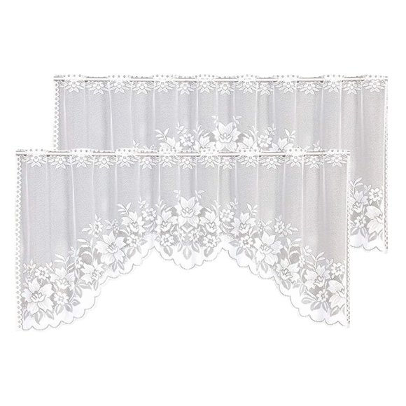 Cortinas con cenefa WUBODTI, vintage, blancas, transparentes, 160 x 60 cm, 2