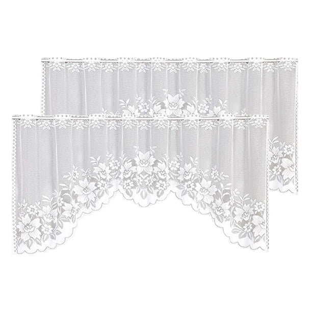 Cortinas con cenefa WUBODTI, vintage, blancas, transparentes, 160 x 60 cm, 2