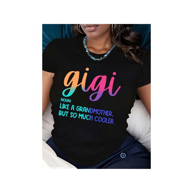 100% Cotton Elastane Casual Crew Neck T-Shirt with Gigi Alphabet Print, All Season Comfort Fit, Knit Fabric Tee