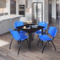 thumbnail image 2 of Regency Kahlo 42 in. Square Breakroom Table- Mocha Walnut Top, Black Base & 4 M Stack Chairs- Blue, 2 of 8