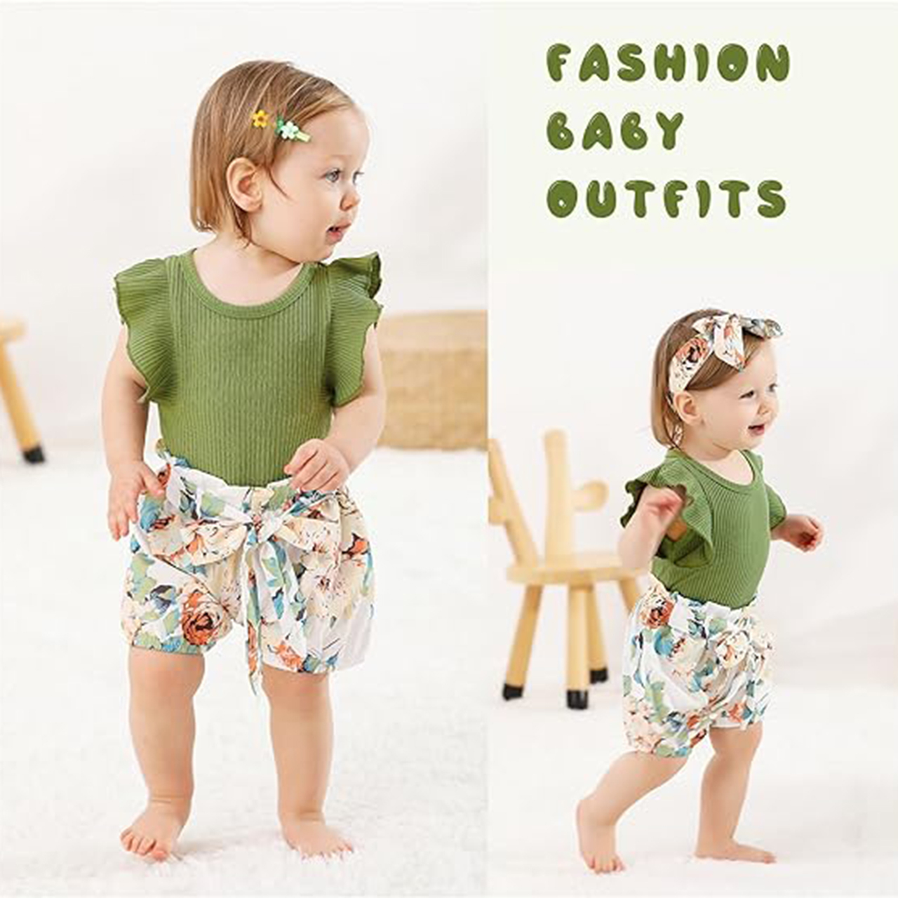 Younger Tree Baby Girl Summer Romper Outfit Set photo 7
