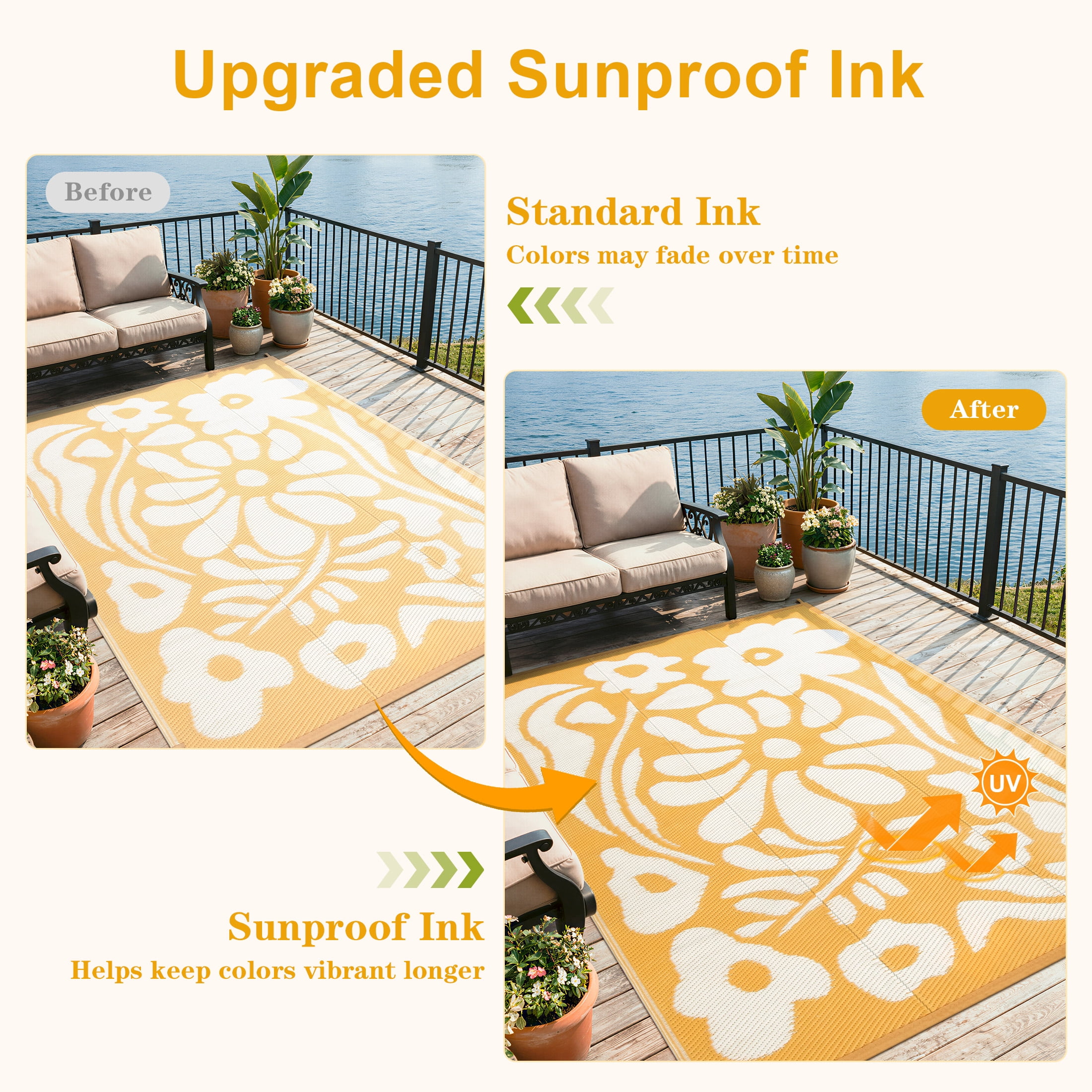 Moynesa 8'x10' Outdoor Rugs Waterproof, Plastic Straw RV Rugs for Outside, Large Portable RV Outdoor Rugs for Camping, Reversible Flower Picnic Mat for Camper Garden Tent