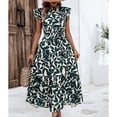 thumbnail image 4 of Robe à Manches 3/4 pour Femmes, Robe d'Été pour Femmes, Robe d'Été à Manches Volantes Plissée à Col Rond Imprimé avec Lacets, Robe d'Été pour Filles, 4 of 5
