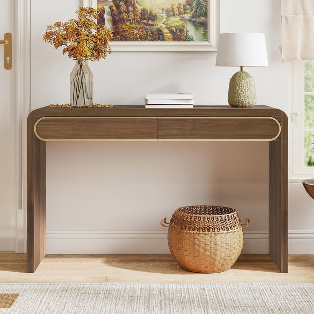 Table Console en Noyer - Table d'Entrée pour Sofa avec Tiroir - Table d'Accent Moderne