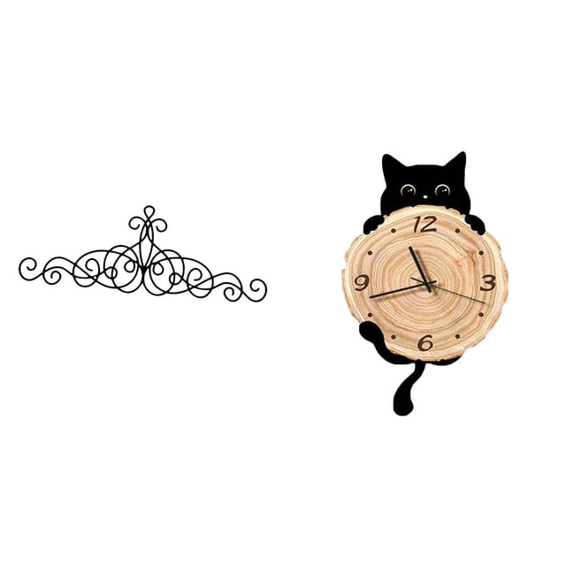 2 Piezas Reloj de Pared Analógico con Decoración de Gatos Y Adorno Colgante de Metal con Mecanismo Silencioso Adecuado para Estudio Oficina en Casa Y Como Regalo de San Valentín.