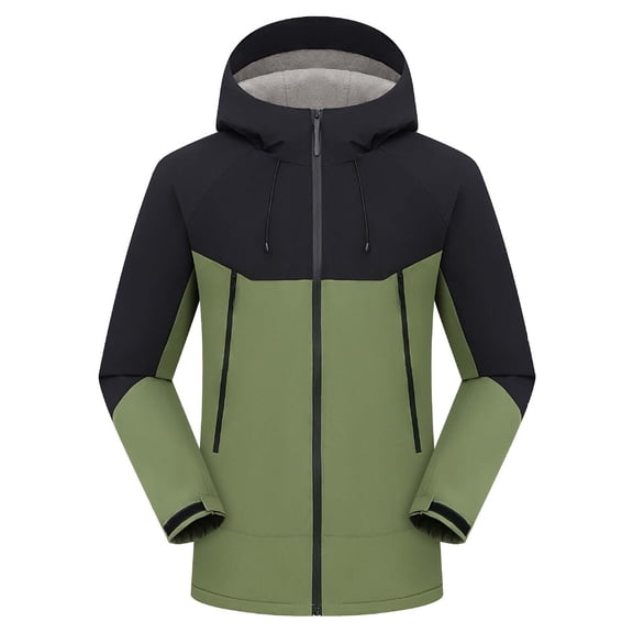 DHFJKG Mens Windbreaker Hardshell Jacket Fuzzy Lining Windproof Hooded Outdoor Mediun Length Zipper Utility Coat For Cold Weather Comfort Outerwear
