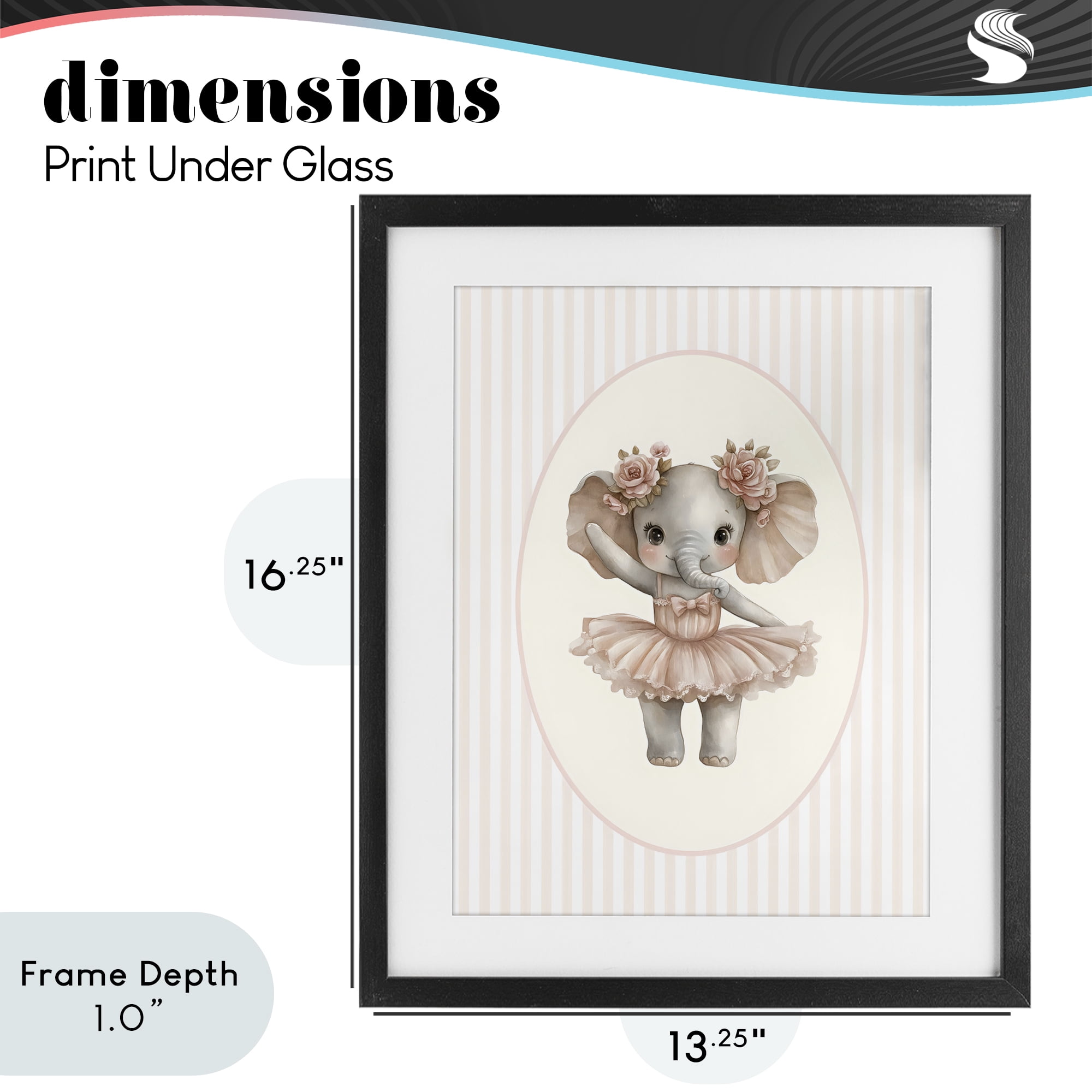 Stupell Industries Nursery Ballerina Elephant Striped Black Framed Print Under Glass, design by LSR Design Studio
