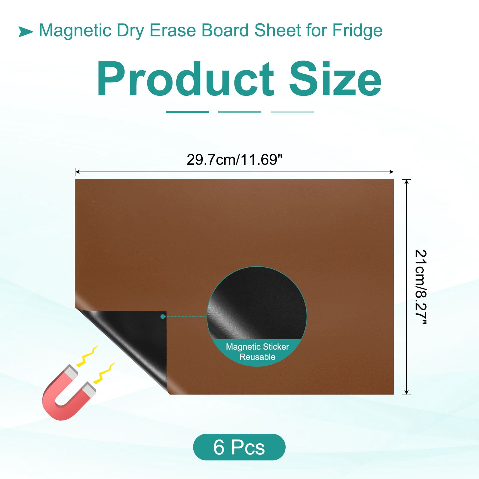 Uxcell Magnetic Dry Erase Board Sheet for Fridge, 6 Pcs 12 x 8 Inch Erasable Refrigerator Whiteboard for Kitchen for Home Kitchen Organizer Planner Office Storage, Brown (0.6mm)