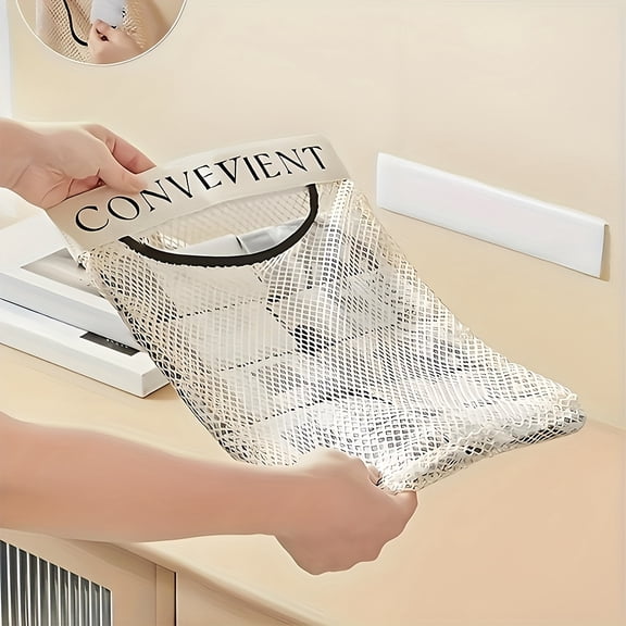 Wall Mounted Plastic Bag Holder, Self-Adhesive Grocery Bag Organizer, Mesh Storage Dispenser for Kitchen Pantry & Closet Organization