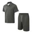 thumbnail image 5 of Men Solid 2 Piece Polo Short Set, Breathable Knit Short Sleeve Polo Shirt & Drawstring Shorts Summer Casual Outfit Grey XXL, 5 of 6