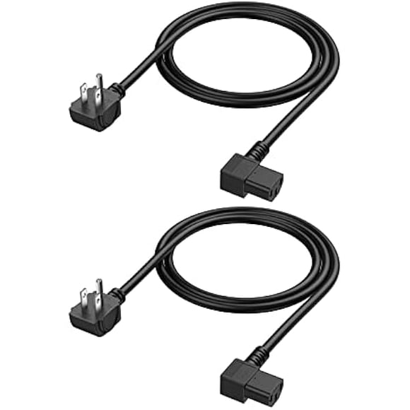 xixishop 3 Feet 18 AWG Universal Power Cord for NEMA 5-15P Angle Type to IEC320 C13 Angle Type Cable, 0.915M / Black【2 Pack】